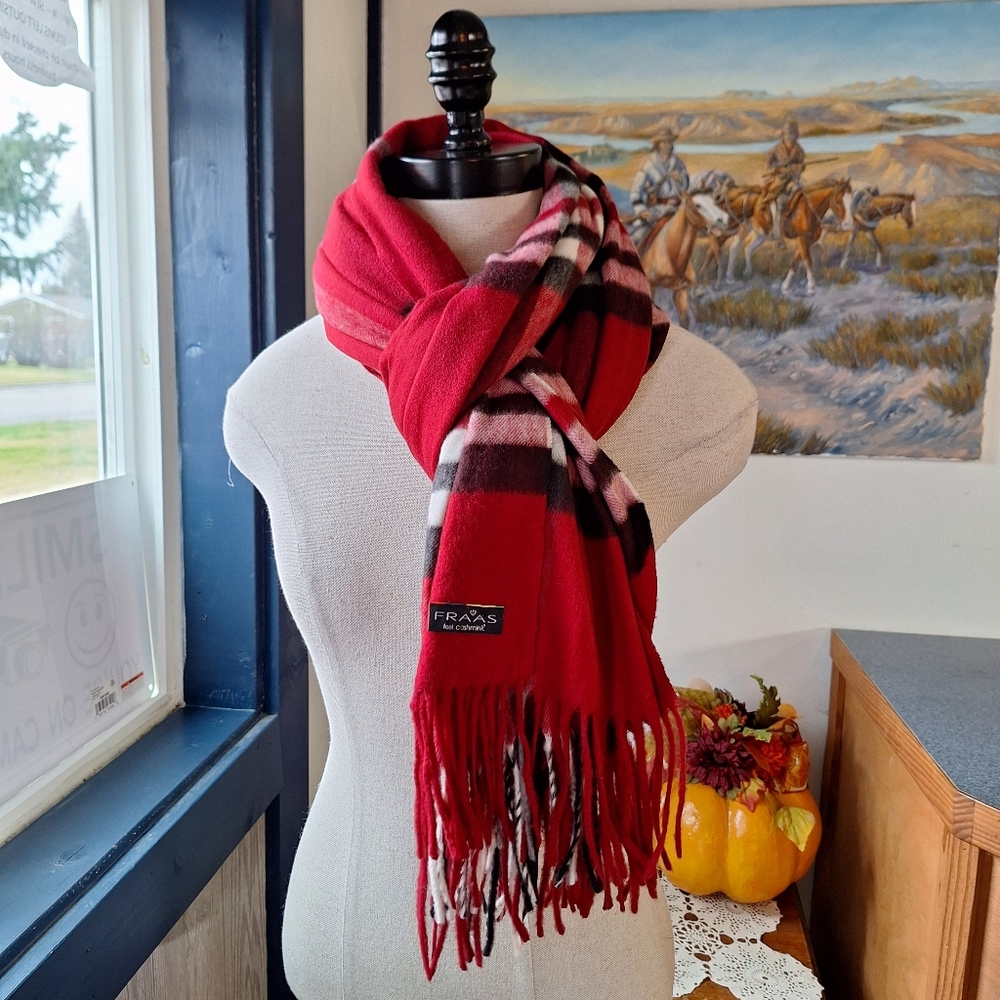 FRAAS Feel Cashmink Fringed Plaid Scarf/Wrap, RN#66349